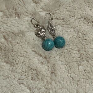 Silver Earrings with Turquoise Beads and Decorative Elements